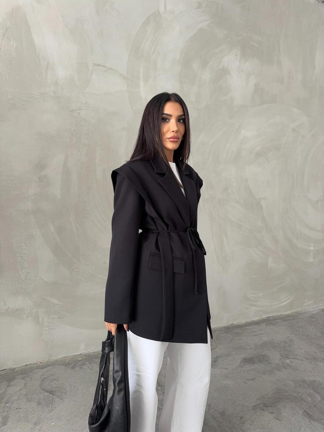Molly Nelly Kadın Bağcık Detaylı Yan Panelli Oversize Ceket görsel 2