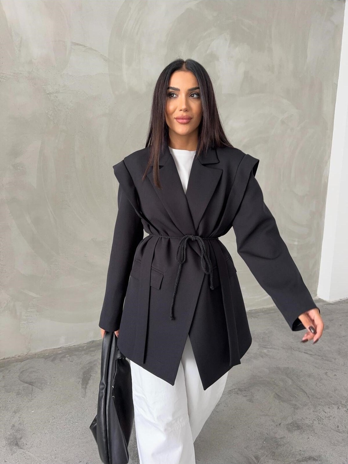 Molly Nelly Kadın Bağcık Detaylı Yan Panelli Oversize Ceket görsel 3