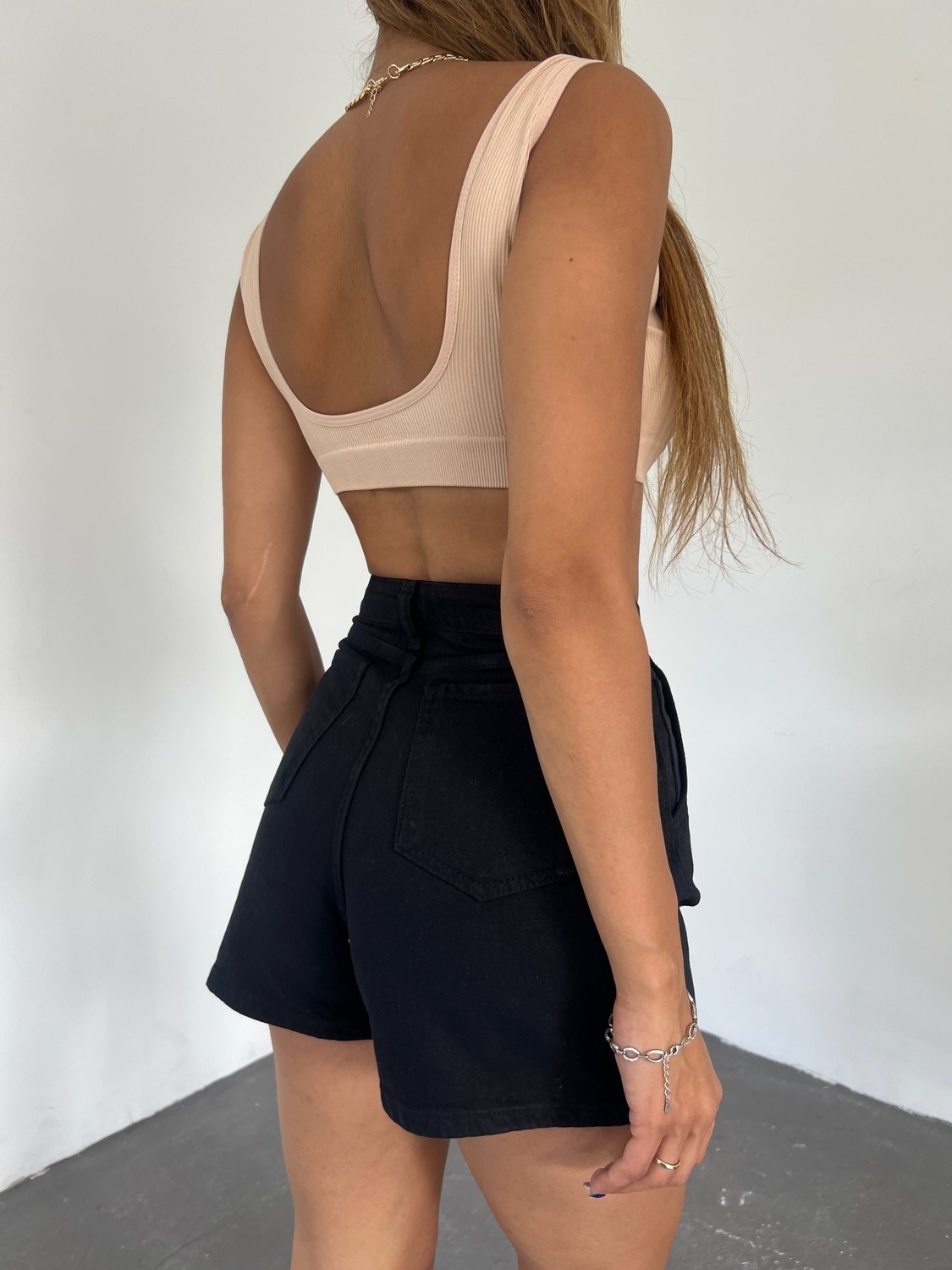 Çift Cepli Pileli Mini Denim Şort - Siyah - 38 görsel 6