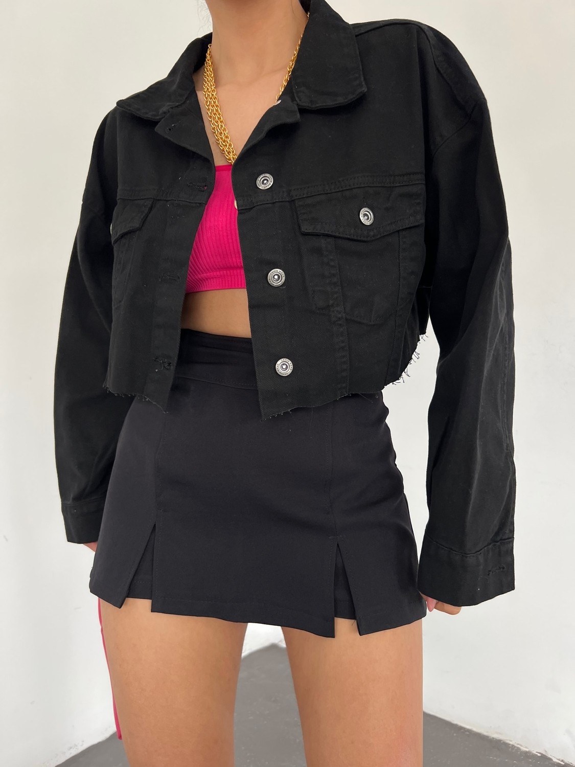 Çift Cepli Yıkamalı Crop Denim Ceket - Mavi - S görsel 8