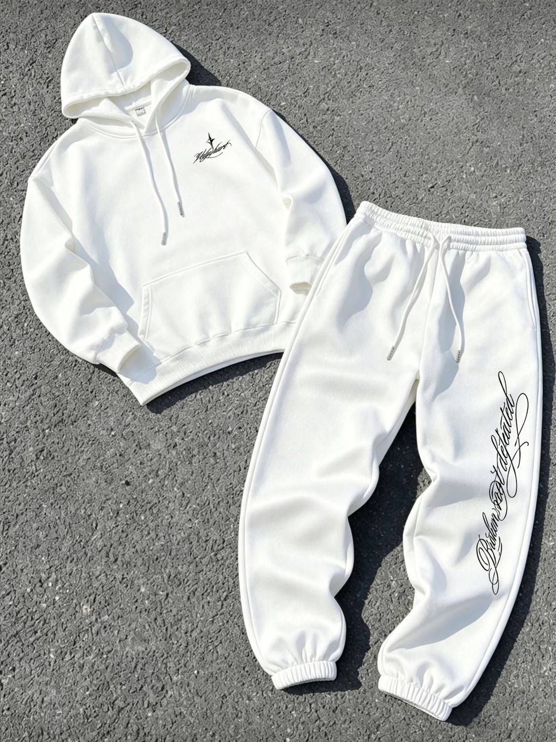 Macklin Unisex Kadın Erkek Gothıc Letter Yazı Baskılı Oversize 3 Iplik Kapüşonlu Hoodie ve Jogger Eşofman Altı