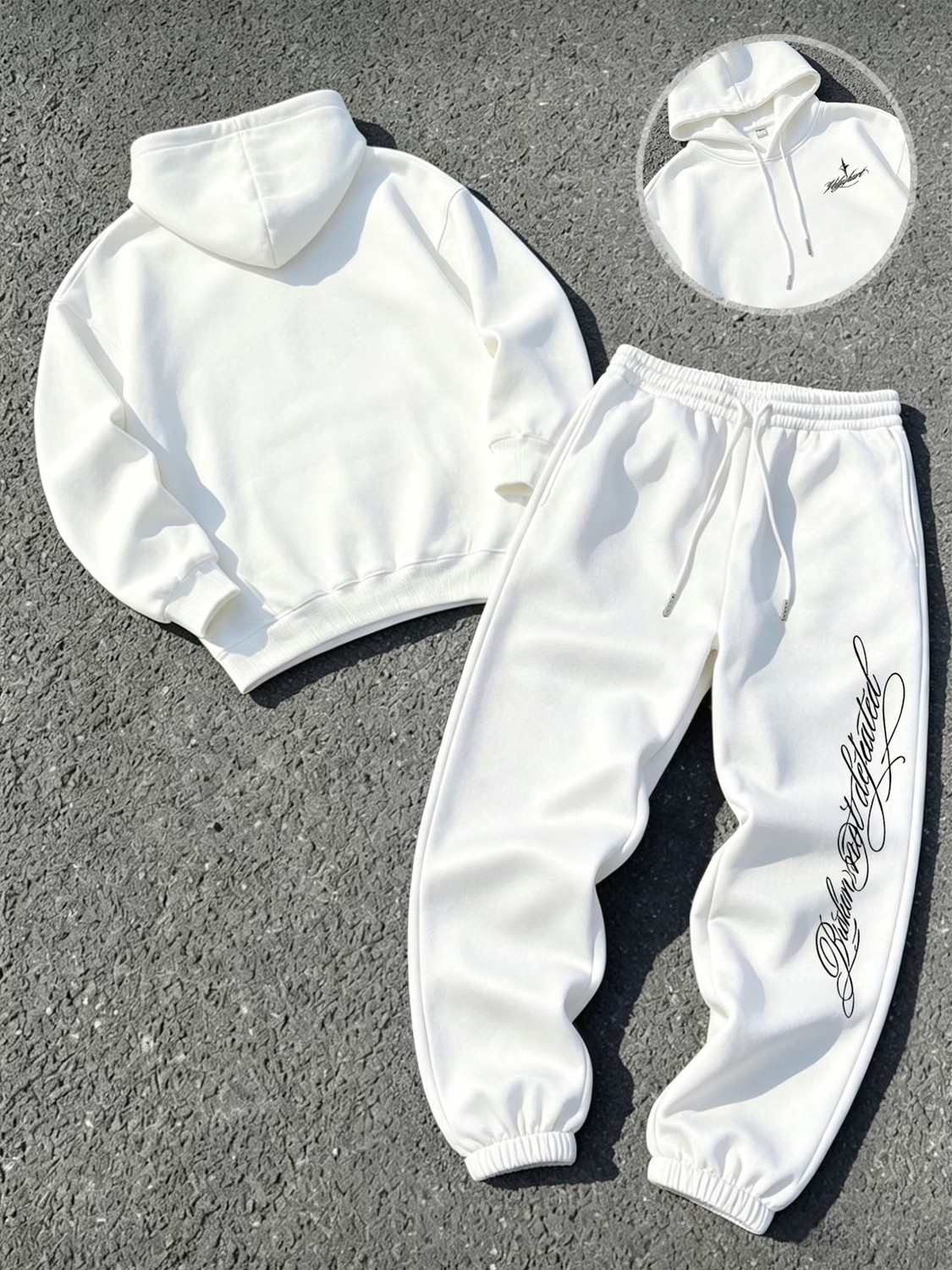 Macklin Unisex Kadın Erkek Gothıc Letter Yazı Baskılı Oversize 3 Iplik Kapüşonlu Hoodie ve Jogger Eşofman Altı görsel 2