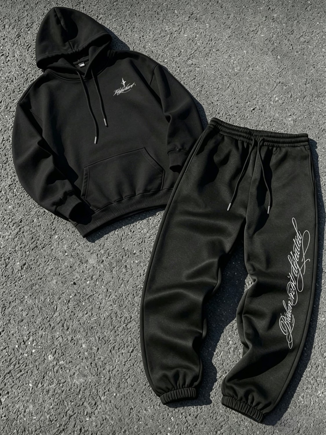 Macklin Unisex Kadın Erkek Gothıc Letter Yazı Baskılı Oversize 3 Iplik Kapüşonlu Hoodie ve Jogger Eşofman Altı görsel 4