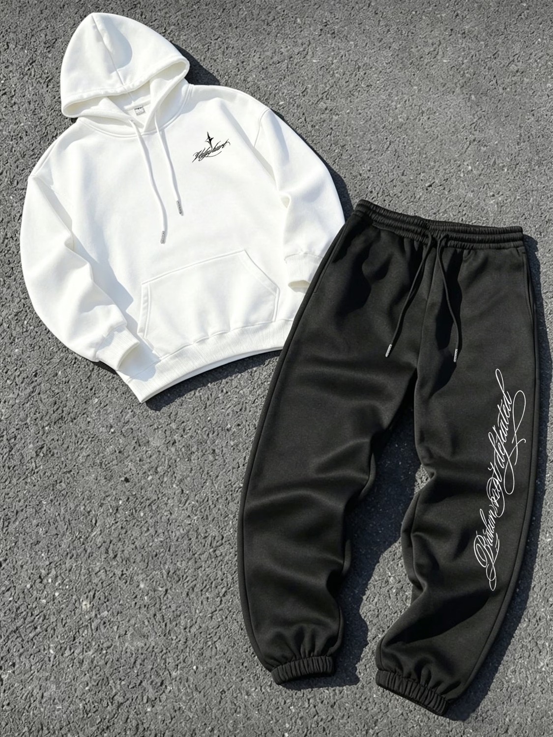 Macklin Unisex Kadın Erkek Gothıc Letter Yazı Baskılı Oversize 3 Iplik Kapüşonlu Hoodie ve Jogger Eşofman Altı görsel 7