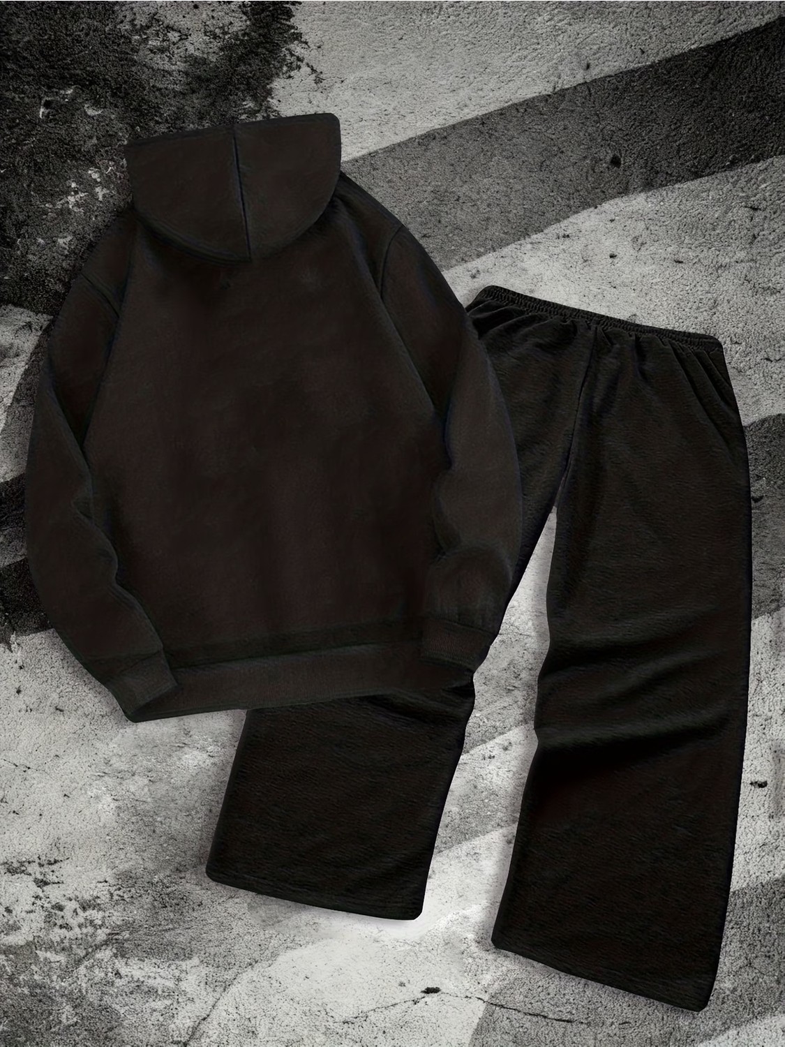 Macklin Unisex Kadın Erkek Delete Yazı Baskılı Oversize 3 Iplik Kapüşonlu Hoodie ve Baggy Eşofman Altı görsel 4