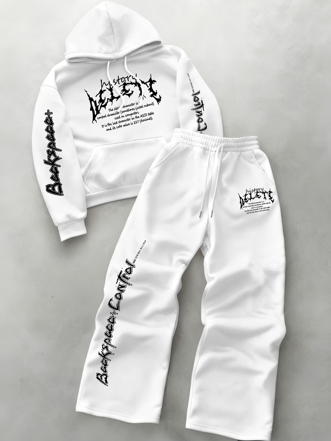 Macklin Unisex Kadın Erkek Delete Yazı Baskılı Oversize 3 Iplik Kapüşonlu Hoodie ve Baggy Eşofman Altı görsel 5