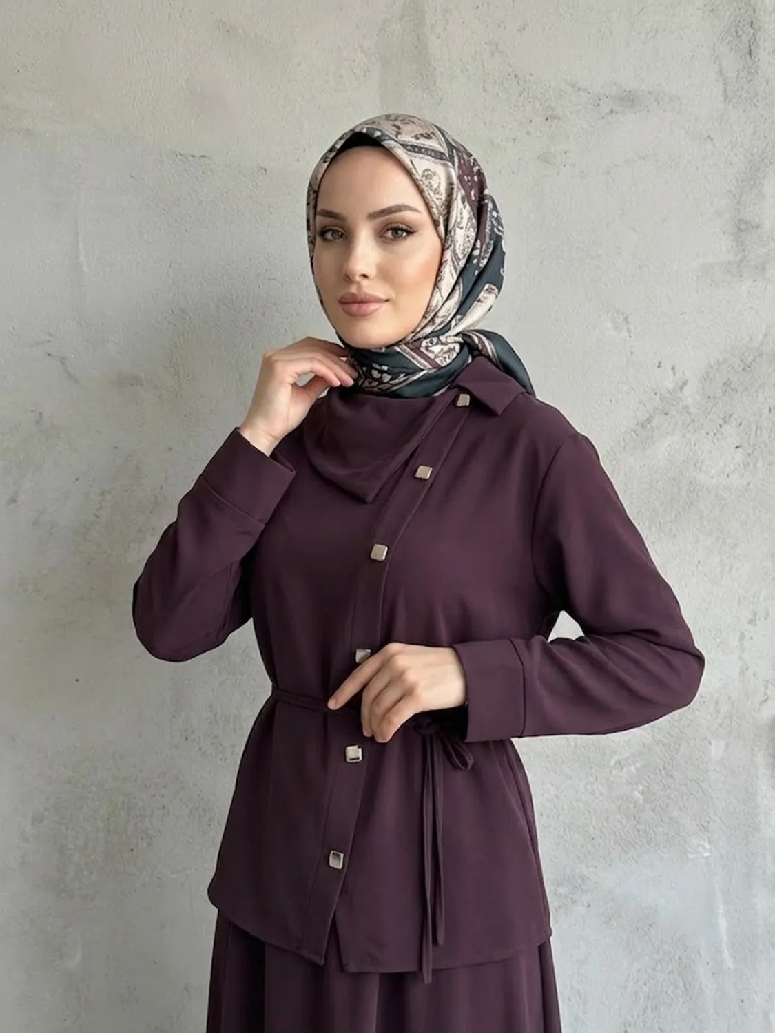 Miostil Çapraz Düğmeli Etekli Takım-Bordo görsel 2