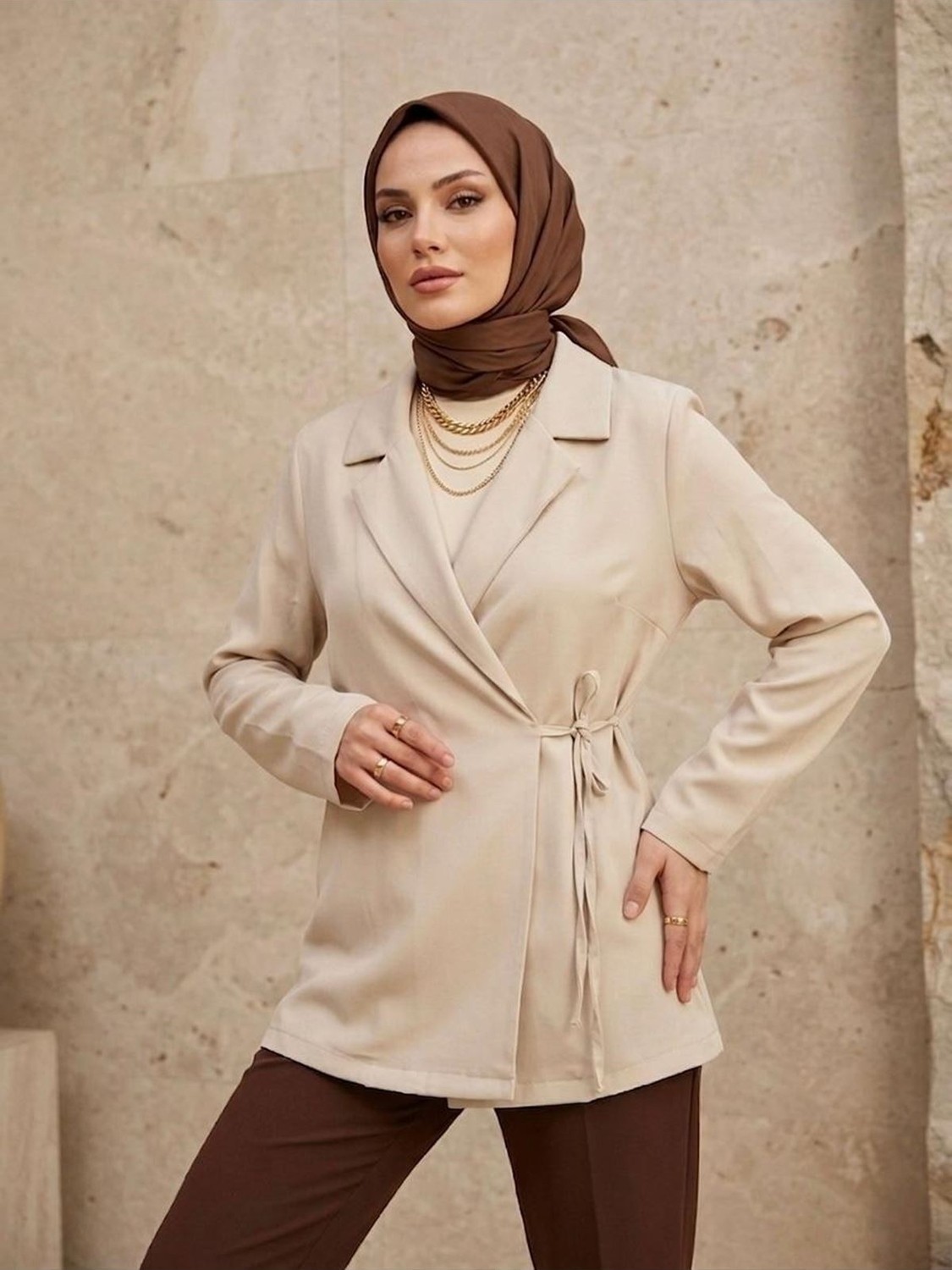 Miostil Yandan Bağlamalı Ceket-Taş