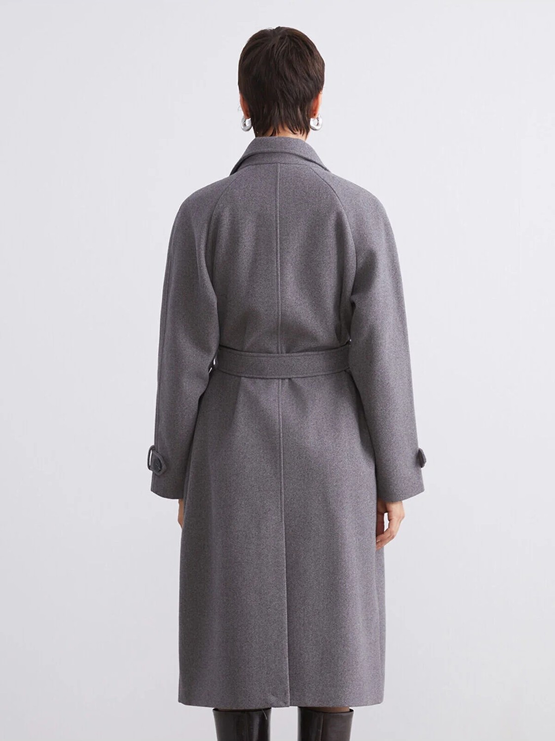 LC Waikiki Lcw Vision Gri Ceket Yaka Oversize Kadın Kaşe Kaban görsel 5
