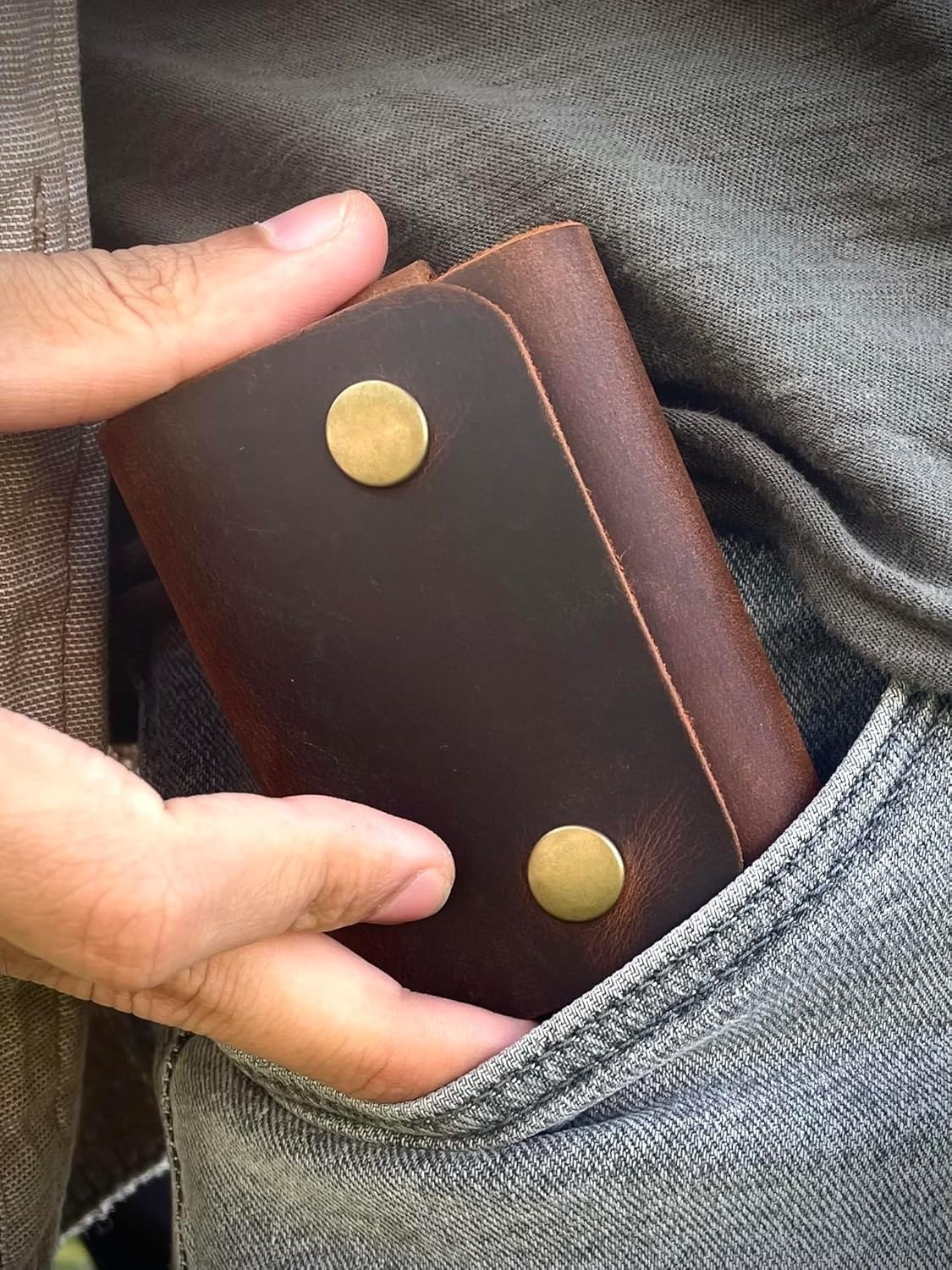 Happy Trend Hakiki Deri Kartlık, Kredi Kartı Cüzdanı, El Yapımı Minimal, Erkek & Kadın Minimalist Kartlık, Küçük Kartvizitlik, Hediyelik Ürün Şık Para ve Kartlık Çç (Taba) görsel 2