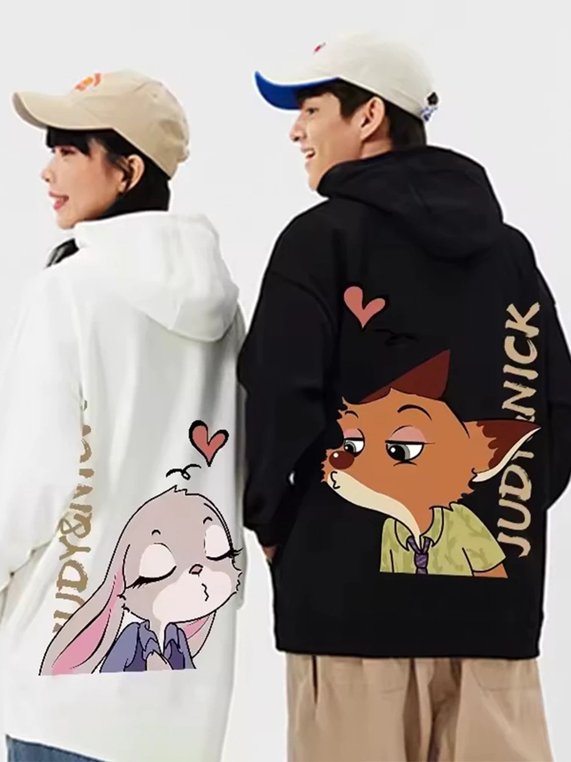 Macklin Sevgili - Arkadaş Çift Kombini Judy ve Nick Sırt Baskılı Özel Tasarım Kapüşonlu Sweatshirt 2li Takım