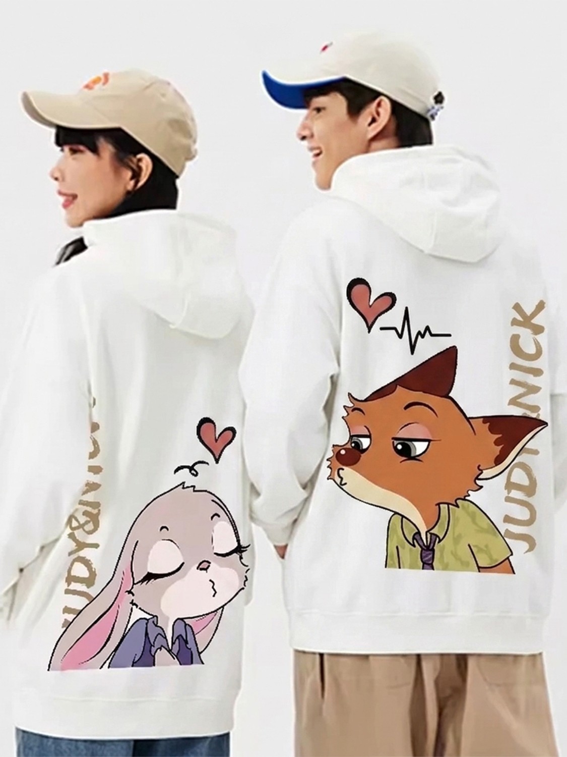 Macklin Sevgili - Arkadaş Çift Kombini Judy ve Nick Sırt Baskılı Özel Tasarım Kapüşonlu Sweatshirt 2li Takım görsel 4