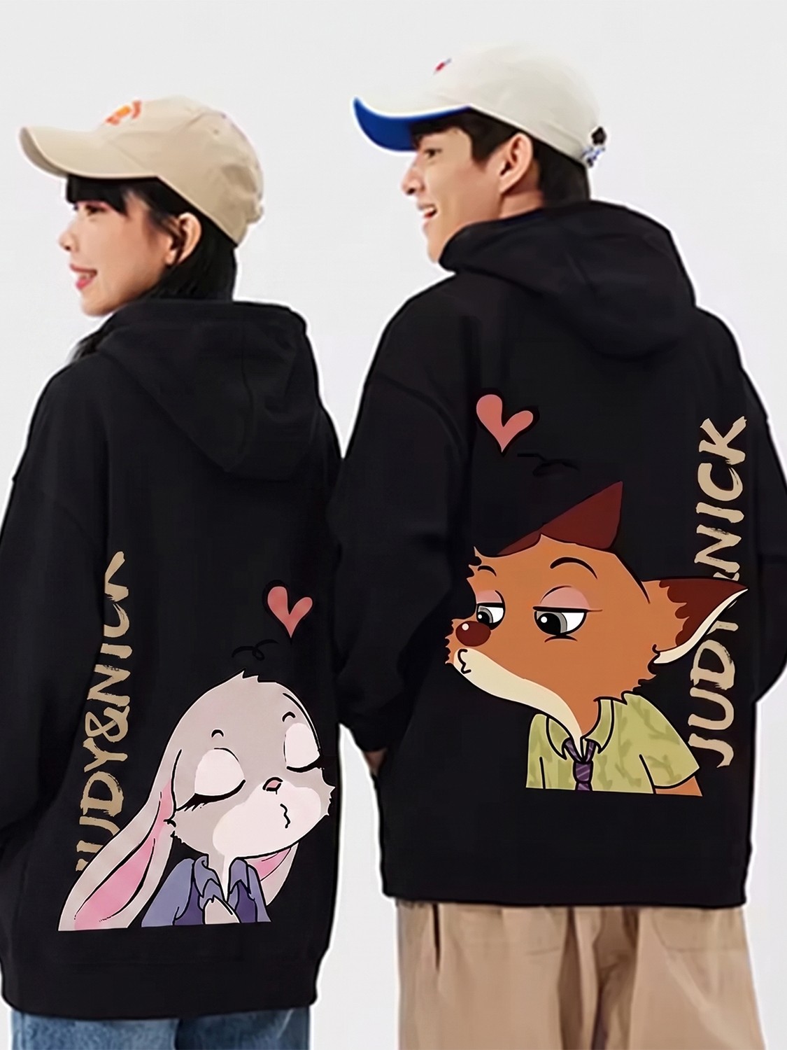 Macklin Sevgili - Arkadaş Çift Kombini Judy ve Nick Sırt Baskılı Özel Tasarım Kapüşonlu Sweatshirt 2li Takım