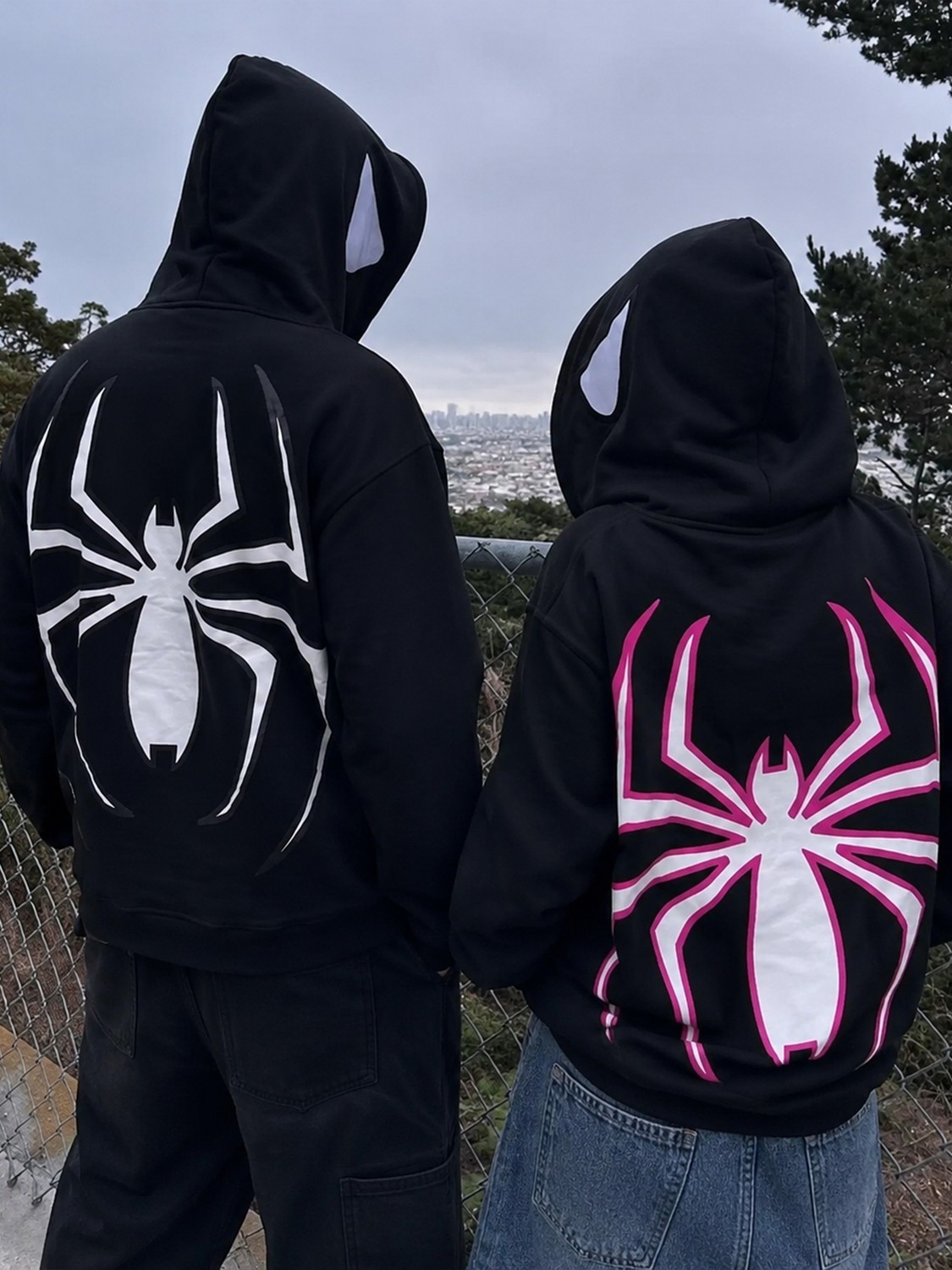 Macklin Sevgili - Arkadaş Çift Kombini Örümcek Adam Sırt ve Kapüşon Baskılı Özel Tasarım Kapüşonlu Sweatshirt 2li Takım görsel 6