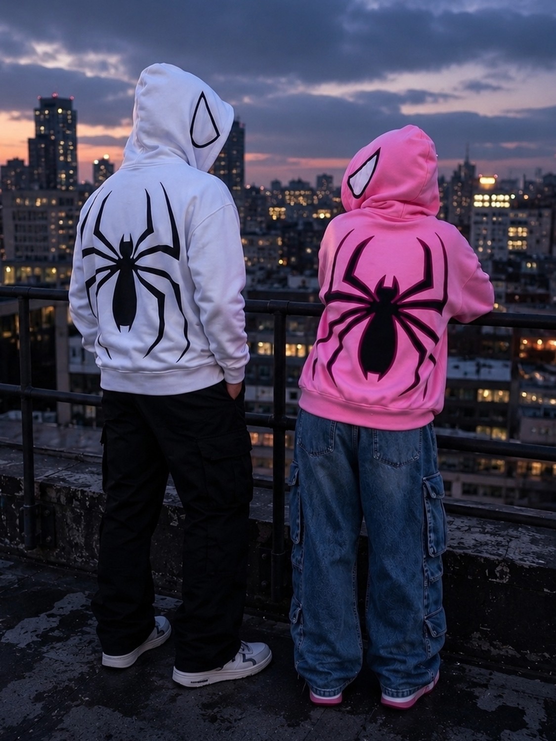 Macklin Sevgili - Arkadaş Çift Kombini Örümcek Adam Sırt ve Kapüşon Baskılı Özel Tasarım Kapüşonlu Sweatshirt 2li Takım görsel 8