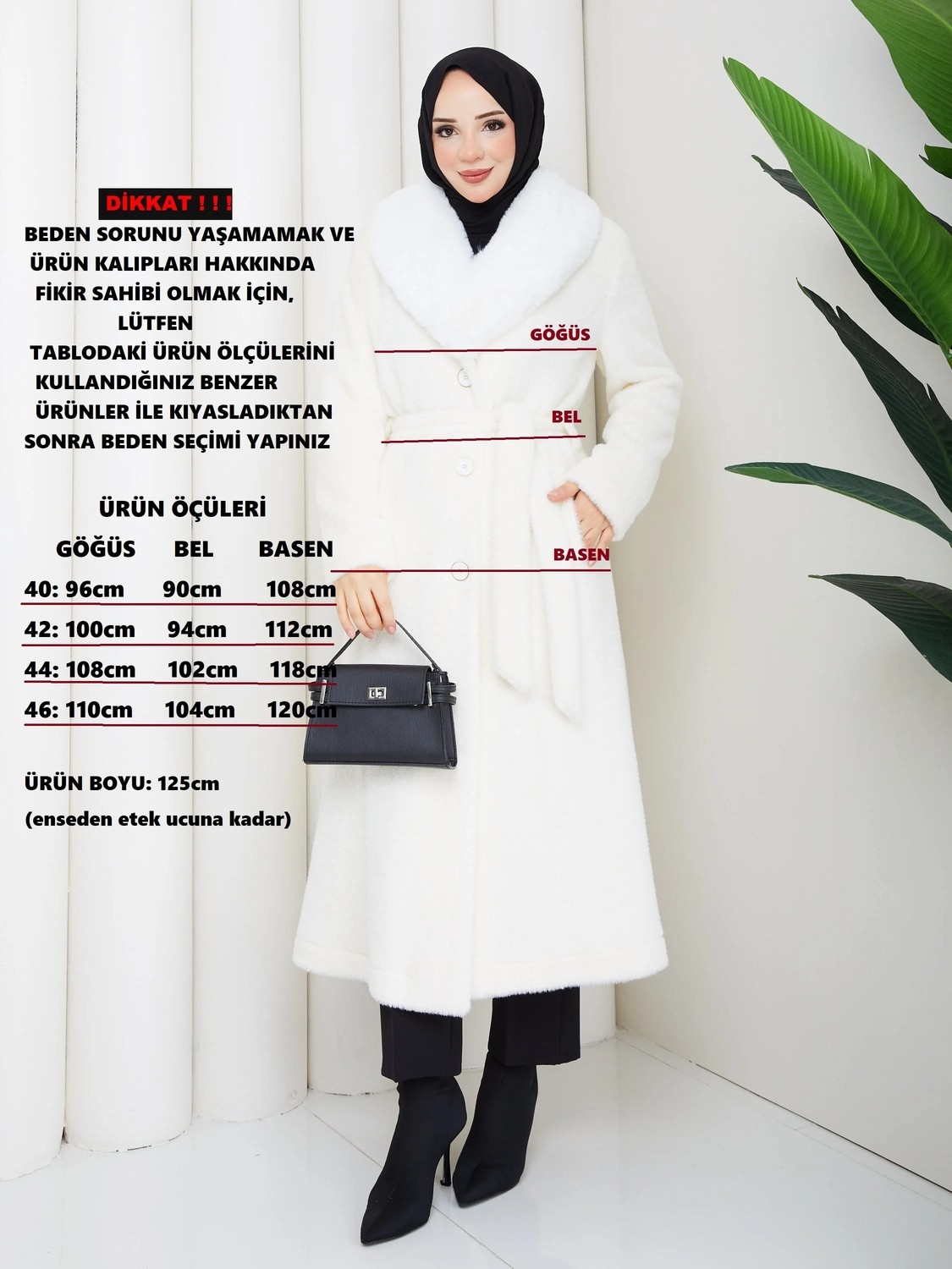 Doque Kadın Kışlık Kürk Kaban Yakası Kürklü 57041 Ekru görsel 4