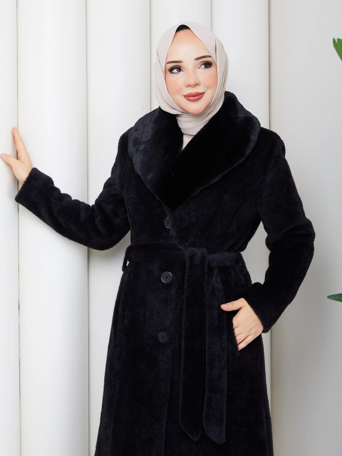 Doque Kadın Kışlık Kürk Kaban Yakası Kürklü 57041 Siyah görsel 2