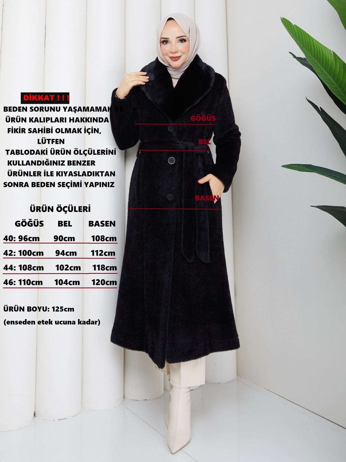 Doque Kadın Kışlık Kürk Kaban Yakası Kürklü 57041 Siyah görsel 4