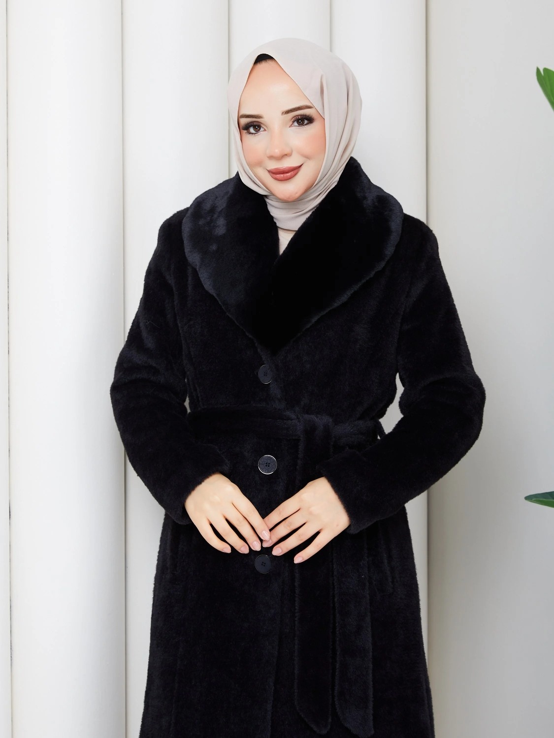 Doque Kadın Kışlık Kürk Kaban Yakası Kürklü 57041 Siyah görsel 8