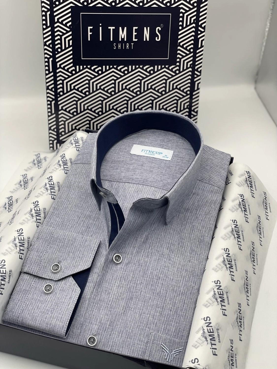 Fitmens Klasik Uzun Kol Keten Cotton Hediye Kutulu Erkek Gömlek FS-001261 - Açık Gri