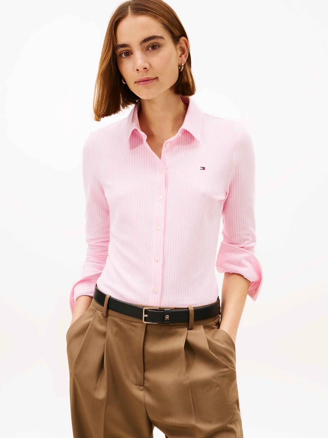 Tommy Hilfiger Kadın Pembe Tommy Hilfiger 1985 Slım Pıque Btn, 0d7 Pembe Kadın Gömlek görsel 3