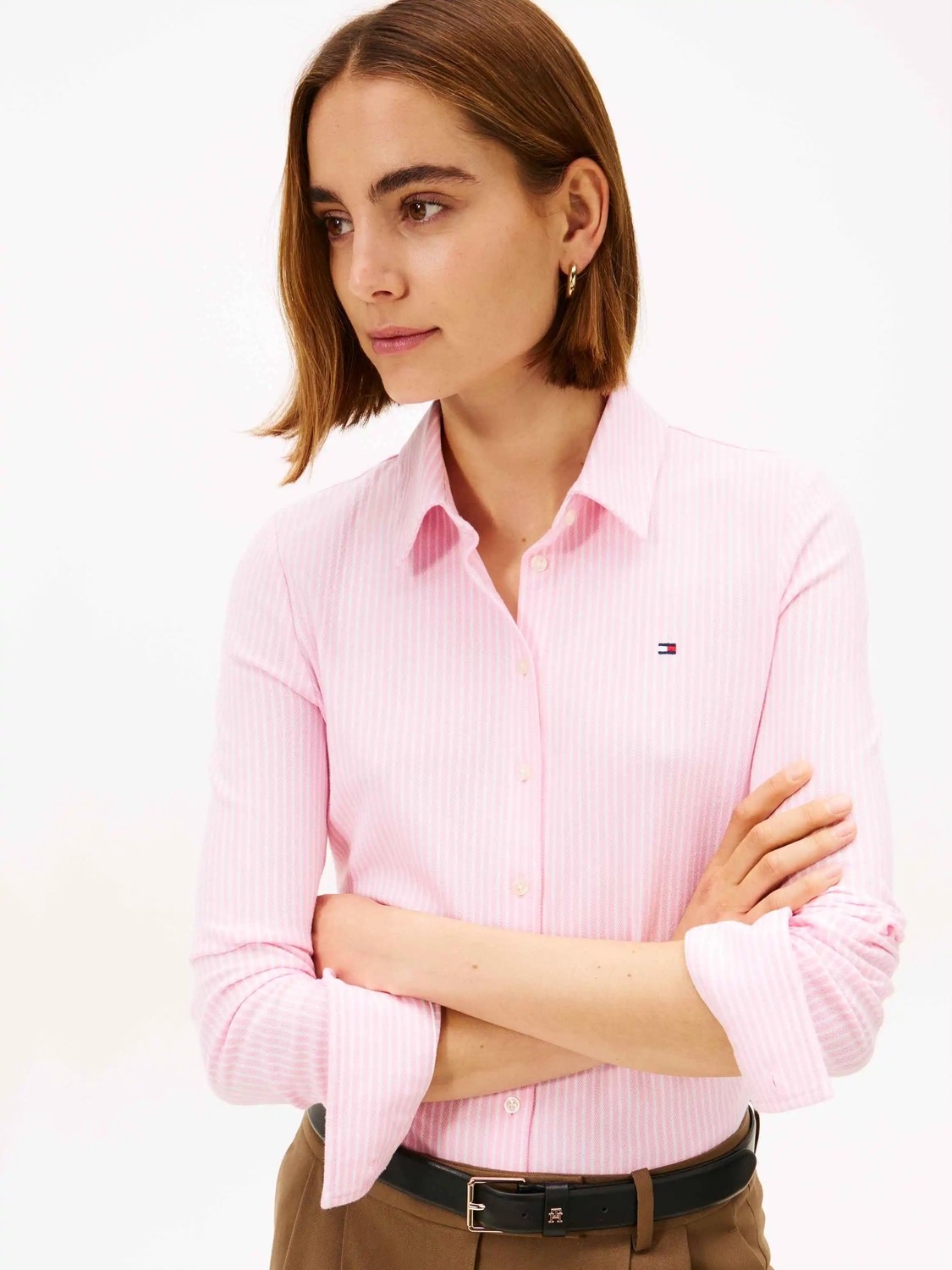 Tommy Hilfiger Kadın Pembe Tommy Hilfiger 1985 Slım Pıque Btn, 0d7 Pembe Kadın Gömlek görsel 4
