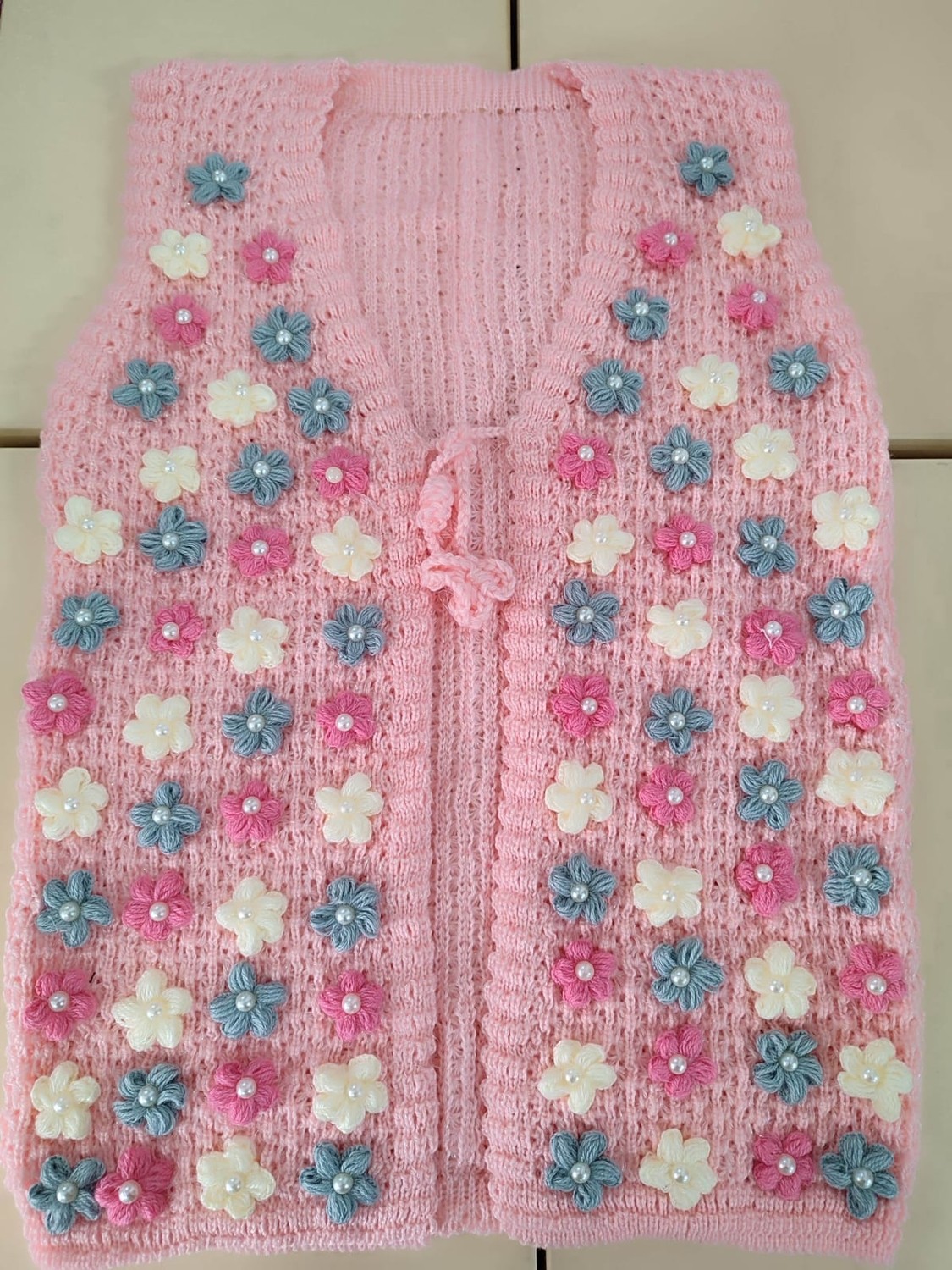 Belirtilmemiş Incili Elişi Papatyalı Yeni Model Gelin Yeleği Pembe