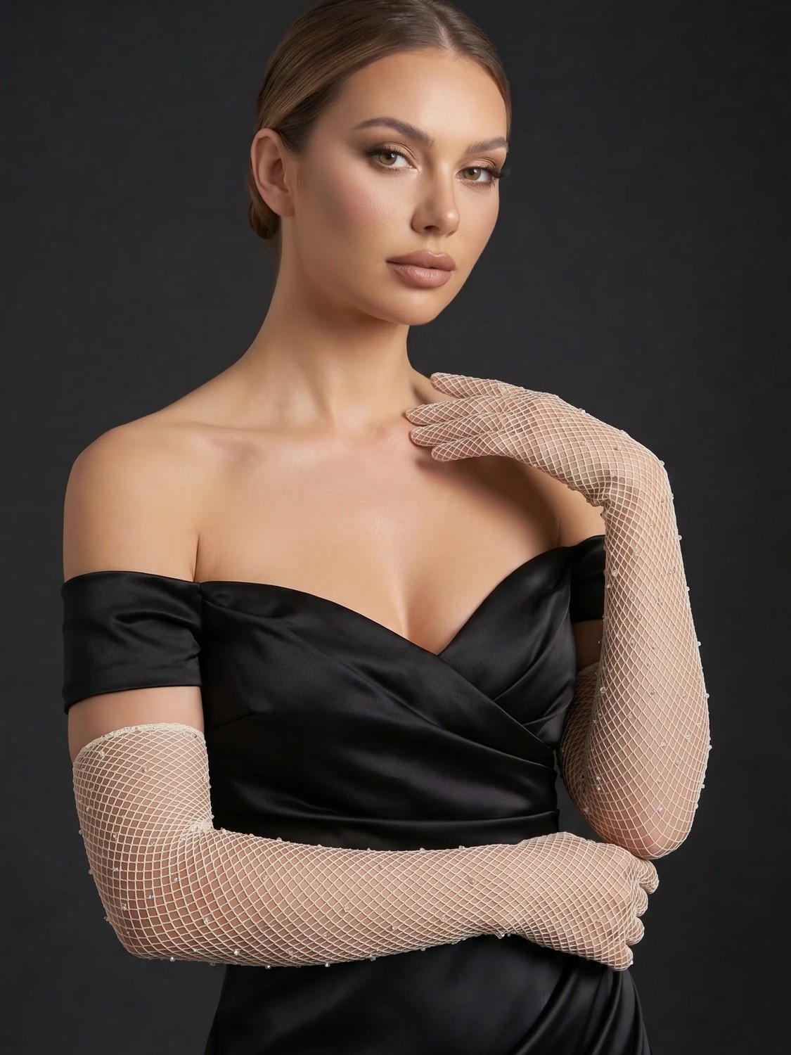 Elegance Scarf Uzun File Taşlı Eldiven Abiye Gece Parti Davet Nişan Kına Mezuniyet Eldiveni Beyaz görsel 3