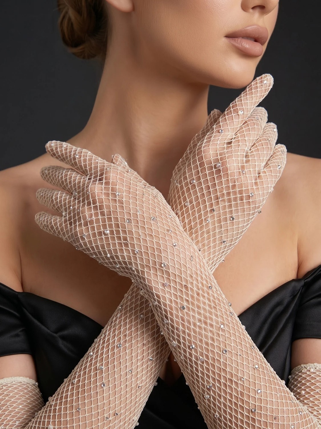 Elegance Scarf Uzun File Taşlı Eldiven Abiye Gece Parti Davet Nişan Kına Mezuniyet Eldiveni Beyaz görsel 7
