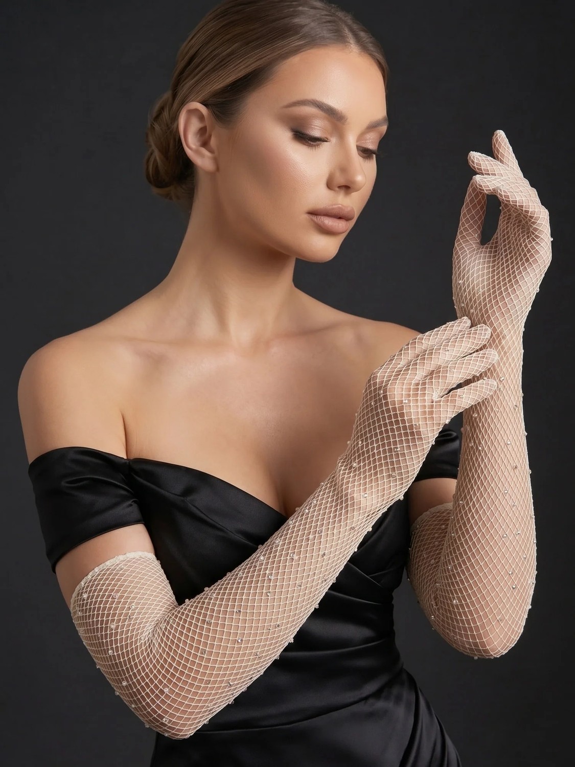 Elegance Scarf Uzun File Taşlı Eldiven Abiye Gece Parti Davet Nişan Kına Mezuniyet Eldiveni Beyaz görsel 8