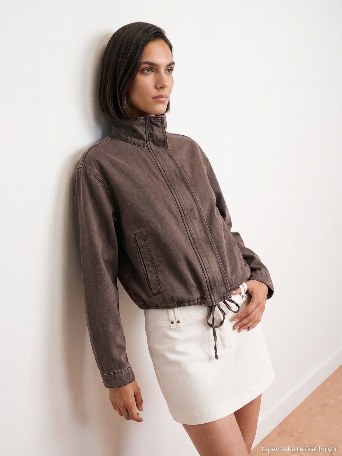 Dilvin 65391 %100 Pamuk Oversize Kot Ceket-Kahve