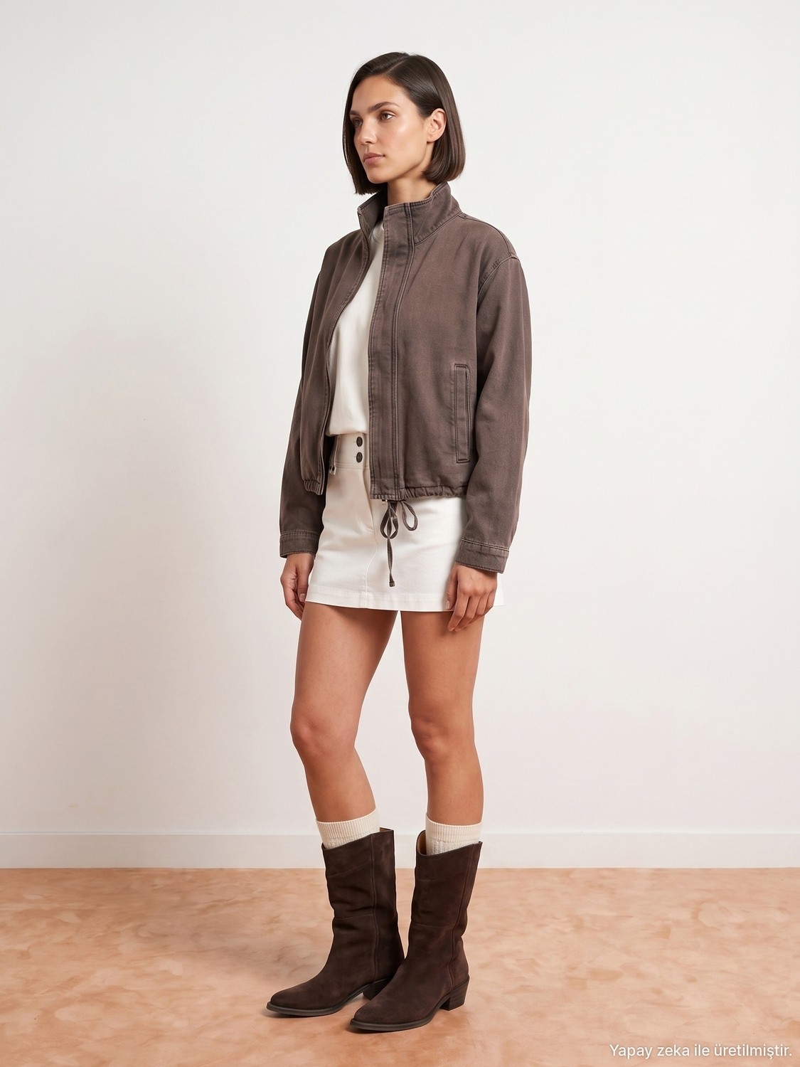 Dilvin 65391 %100 Pamuk Oversize Kot Ceket-Kahve görsel 2