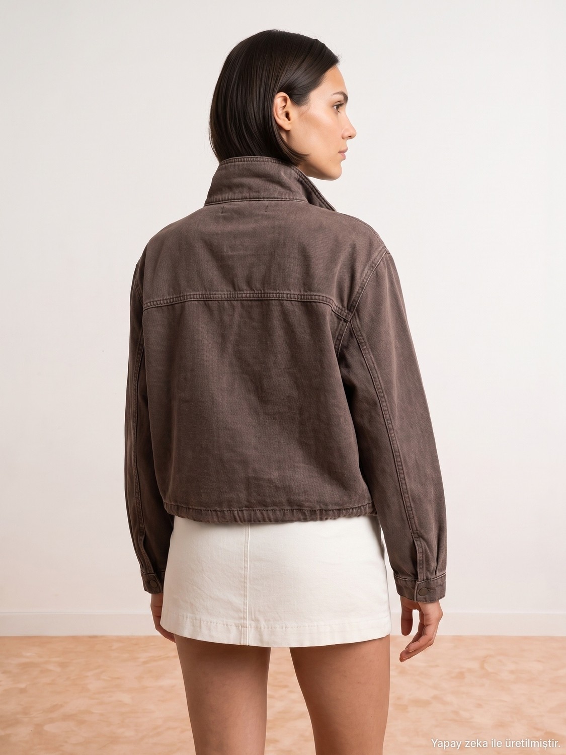 Dilvin 65391 %100 Pamuk Oversize Kot Ceket-Kahve görsel 3