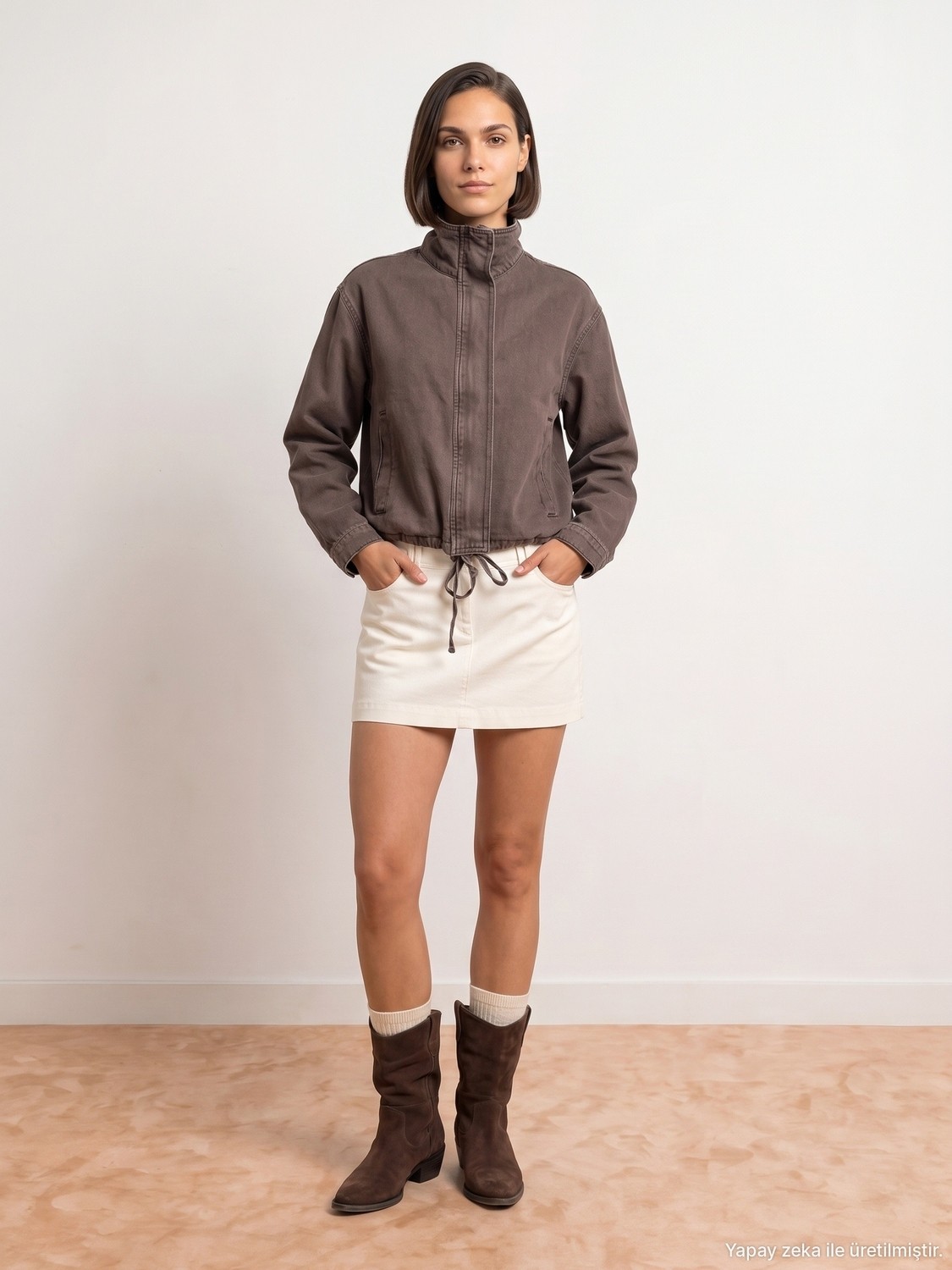 Dilvin 65391 %100 Pamuk Oversize Kot Ceket-Kahve görsel 4