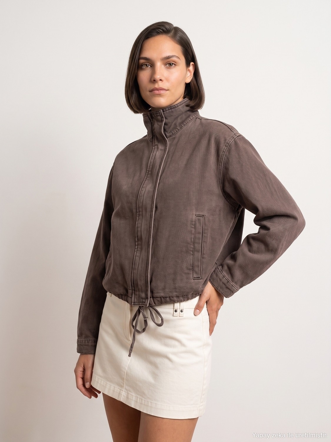 Dilvin 65391 %100 Pamuk Oversize Kot Ceket-Kahve görsel 5