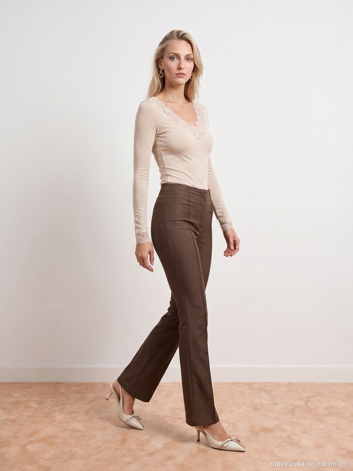 Dilvin 72709 Dikişli Ispanyol Paça Pantolon-Lacivert görsel 4