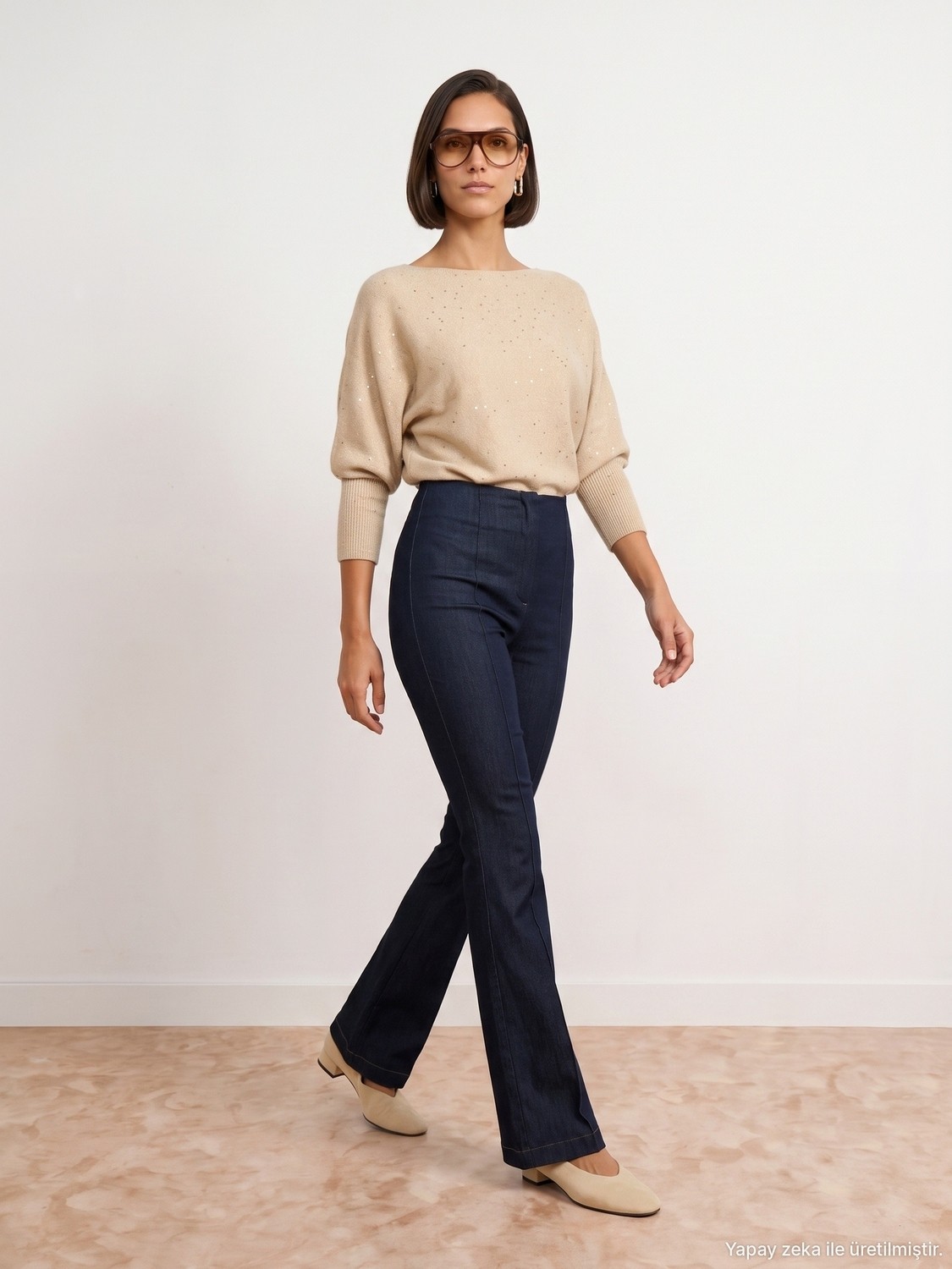 Dilvin 72709 Dikişli Ispanyol Paça Pantolon-Lacivert