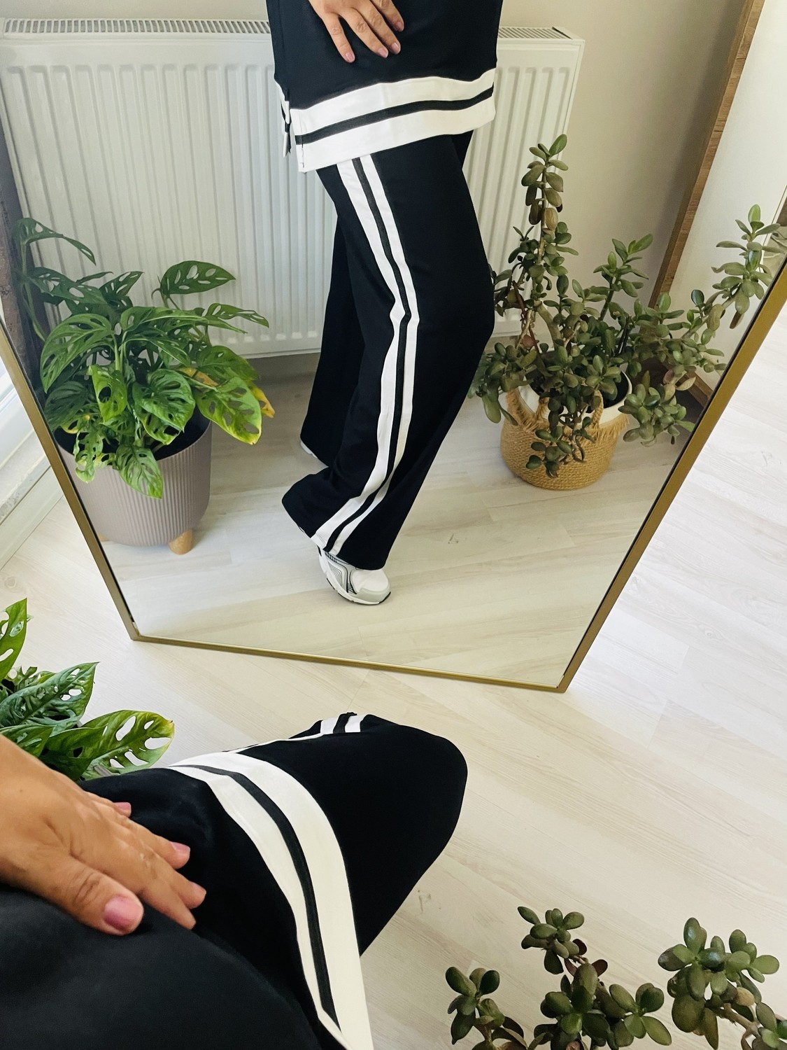 Lotus Butik Esnek Yumuşak Pamuklu Modal Kumaş Kısa Kollu Şeritli Eşofman Takımı görsel 5