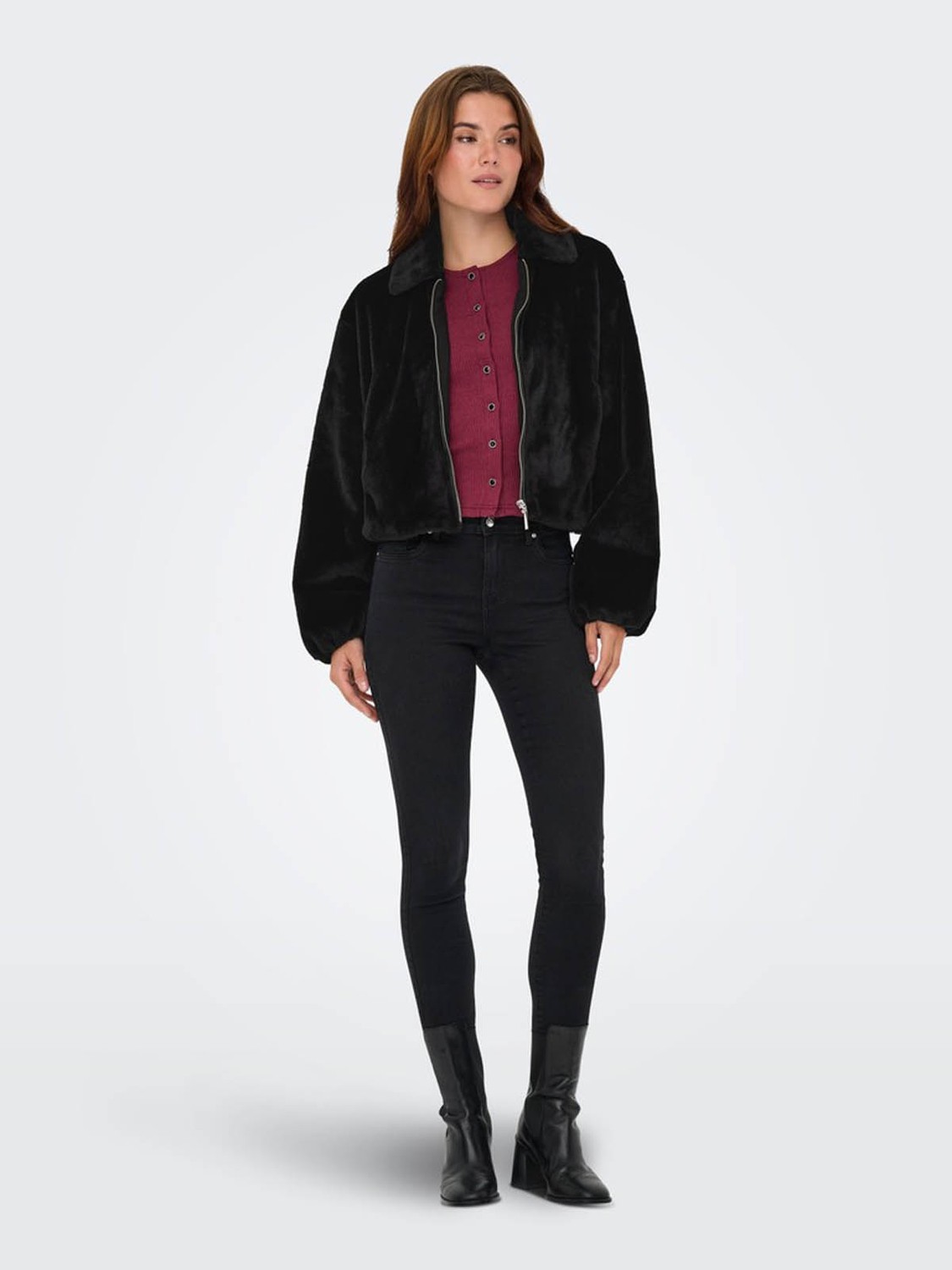 Only Onldana Faux Fur Siyah Kadın Mont 15348987 görsel 2