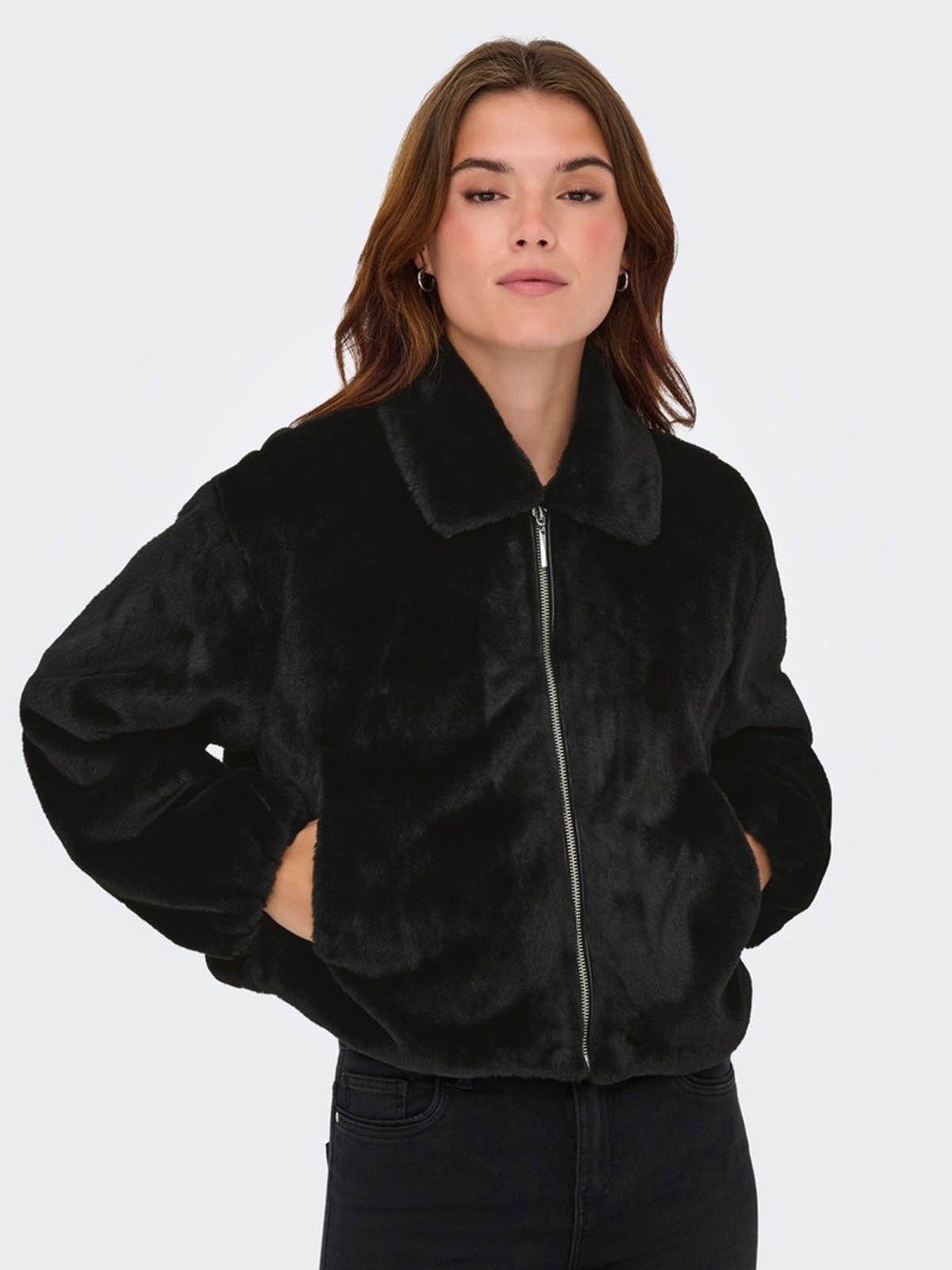 Only Onldana Faux Fur Siyah Kadın Mont 15348987 görsel 4