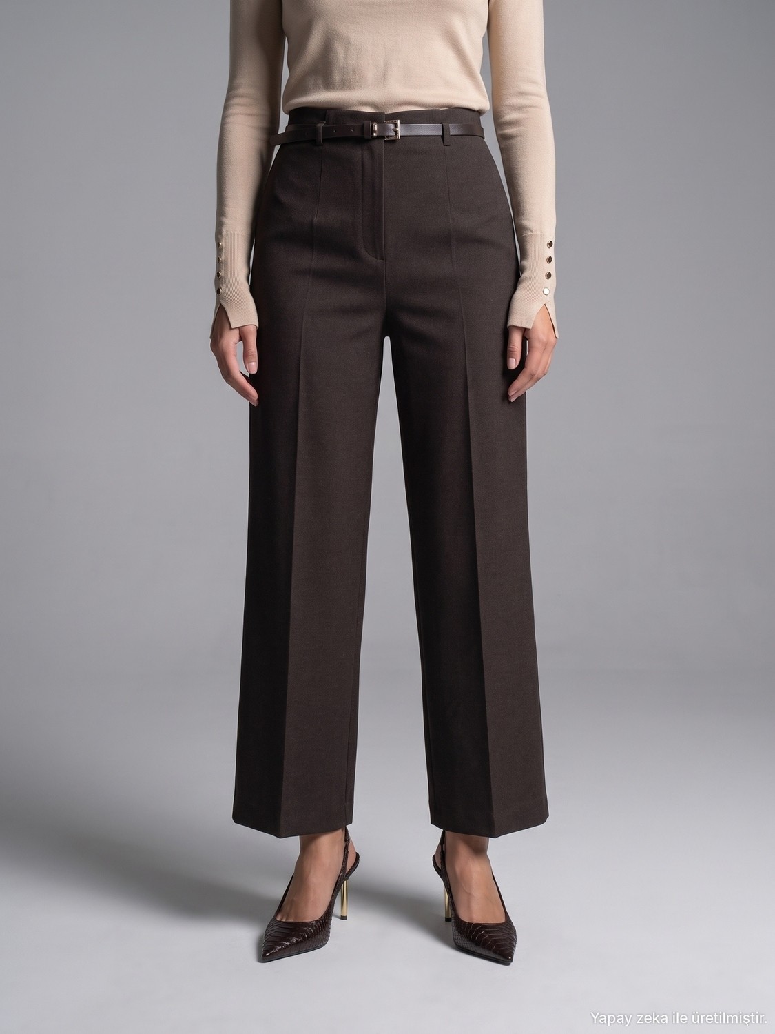 Dilvin 72813 Kemerli Culotte Pantolon-Kahve görsel 3