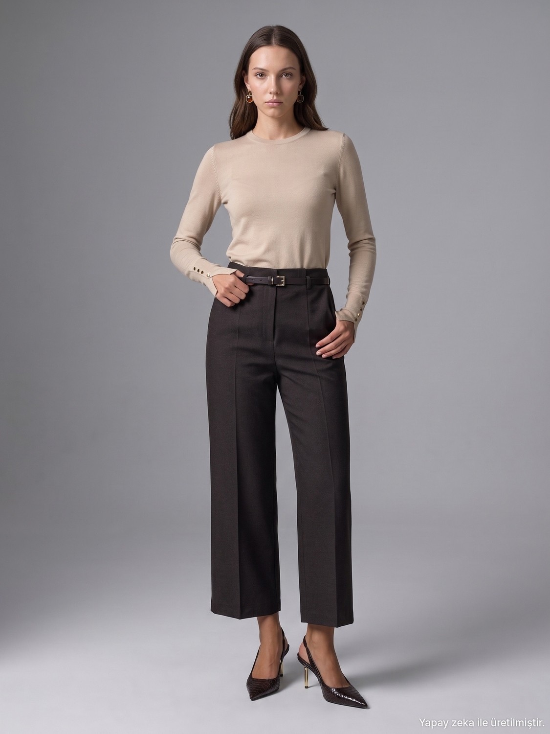 Dilvin 72813 Kemerli Culotte Pantolon-Kahve görsel 4