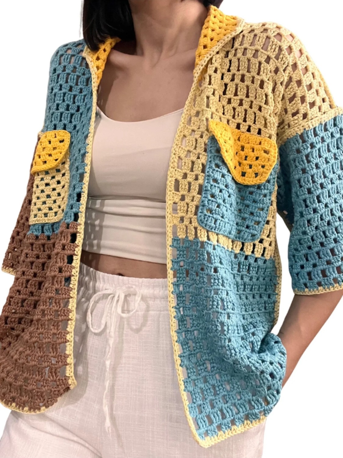 Hobilanka El Yapımı Bambu Koton Çok Renkli Oversize Hırka görsel 2