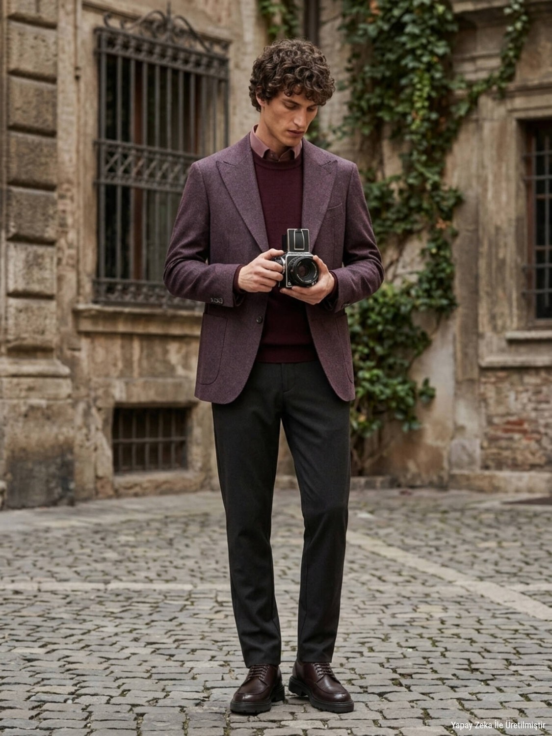 Kip Bordo Desenli Modern Fit Yün Karışımlı Örme Ceket görsel 2
