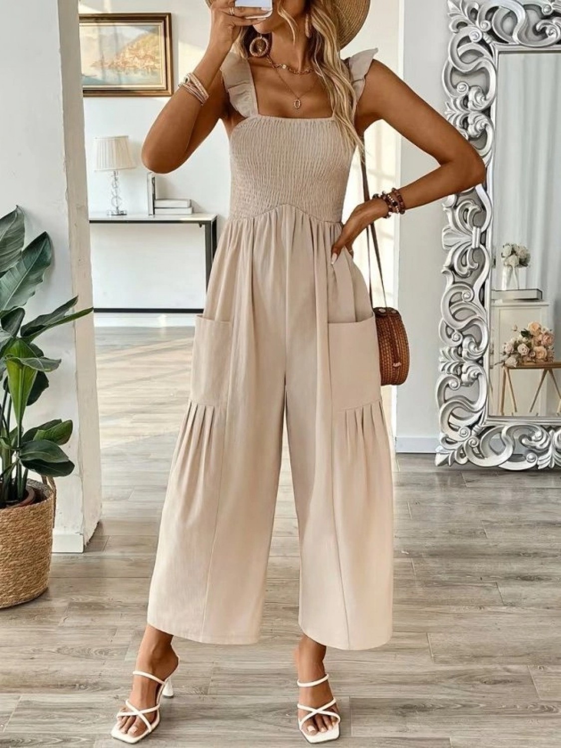 Pileli Store Kadın Askılı Gipe Detaylı Cepli Uzun Tulum görsel 2