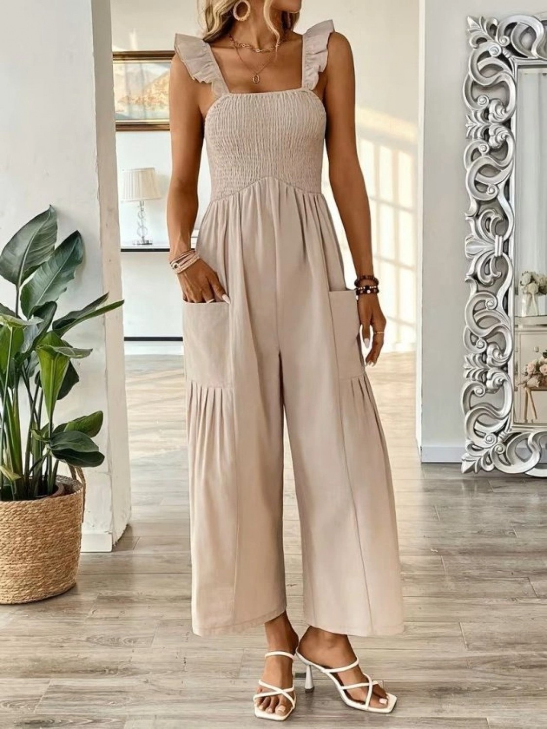 Pileli Store Kadın Askılı Gipe Detaylı Cepli Uzun Tulum görsel 5