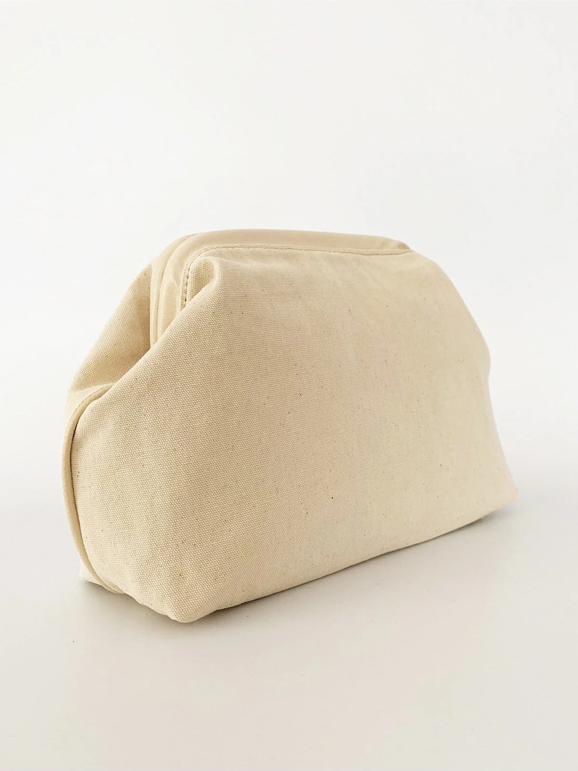 Heybes Kadın Krem Biyeli Kanvas Keten Clutch El Çantası görsel 2