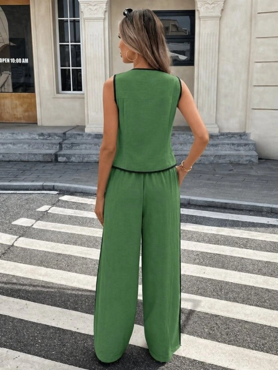 Pileli Store Kadın Kolsuz Önü Düğmeli Yelek ve Pantolon Ikili Takım görsel 3