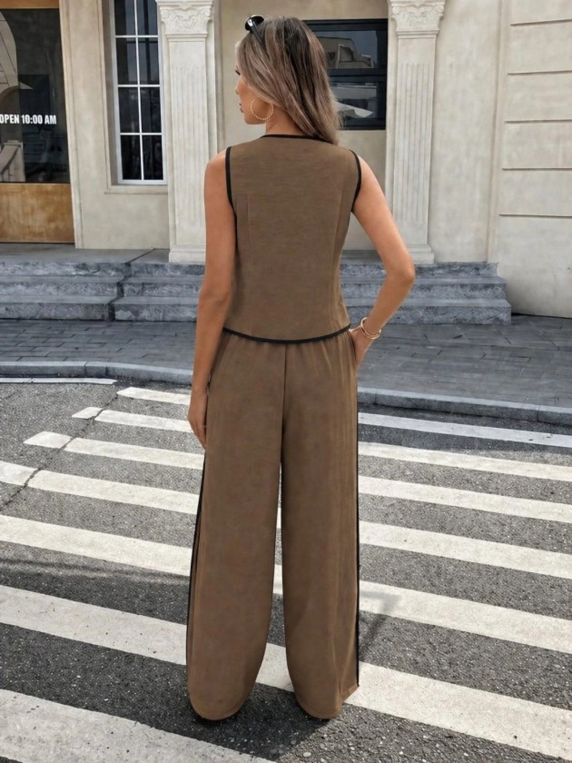 Pileli Store Kadın Kolsuz Önü Düğmeli Yelek ve Pantolon Ikili Takım görsel 4