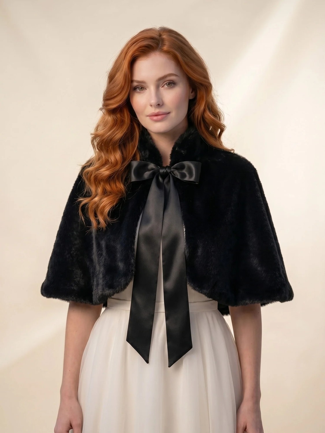 Elegance Scarf Uzun Fiyonklu Suni Kürk Etol Gelin Bolero Gelinlik Bolero Gelin Şalı Abiye Şal Kırık Beyaz